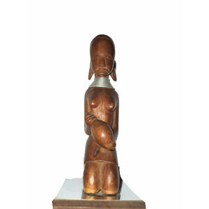 Vtg Mid Century 60s West African Nigeria Yoruba Female Ebonywood  Mirror Base